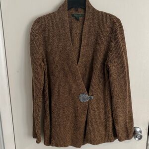 Ralph Lauren Brown Shawl-Collar Toggle Knit Cardigan